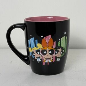 The Powerpuff Girls Black Ceramic Mug Pink Interior Cartoon Network 25 oz